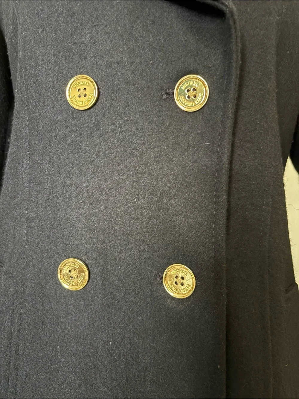 Michael Kors Classic Double-Breasted Skirted Wool Peacoat in Navy Size Small
